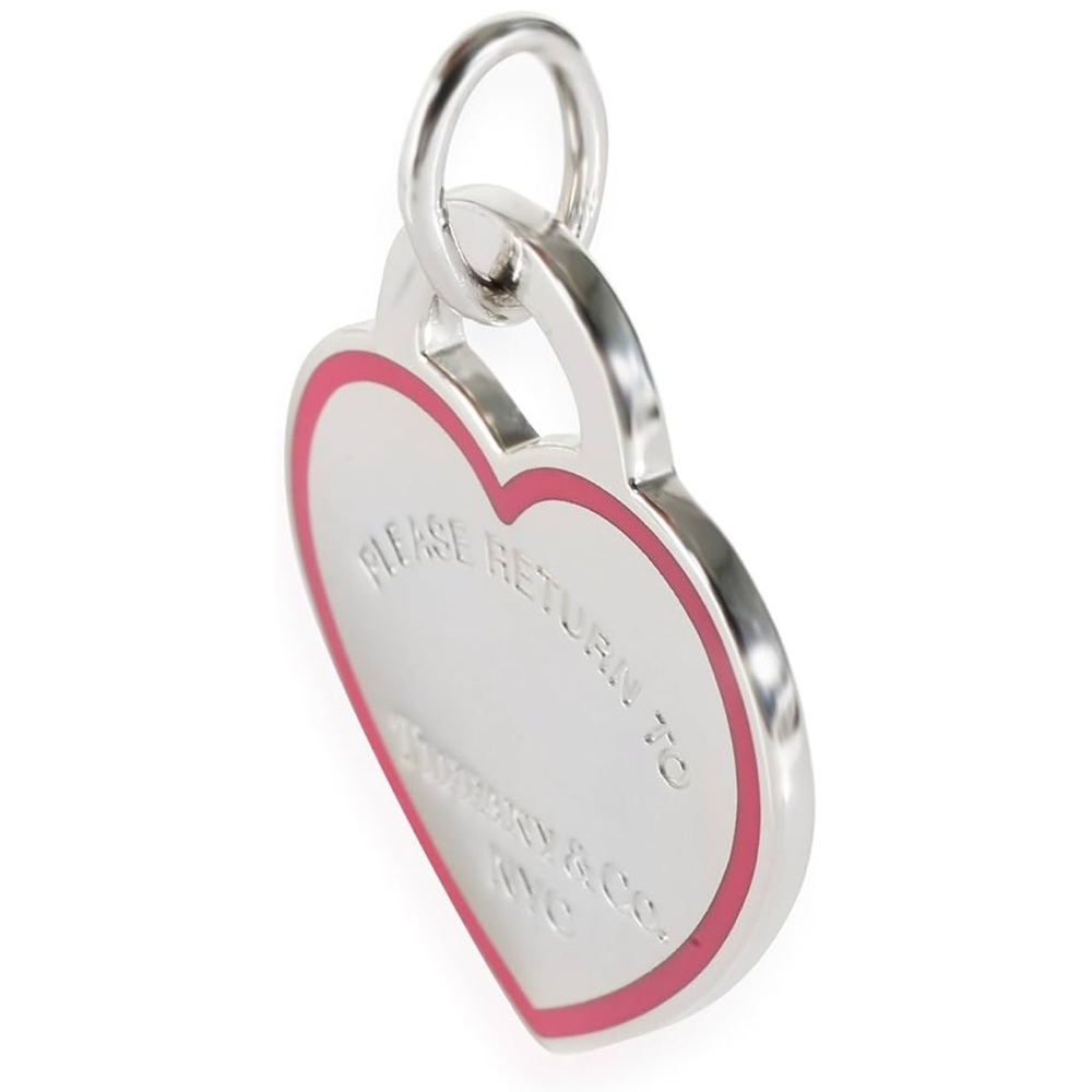 Authentic Tiffany & Co. Large 37mm Silver Heart Charm, pink enamel - Picture 4 of 14